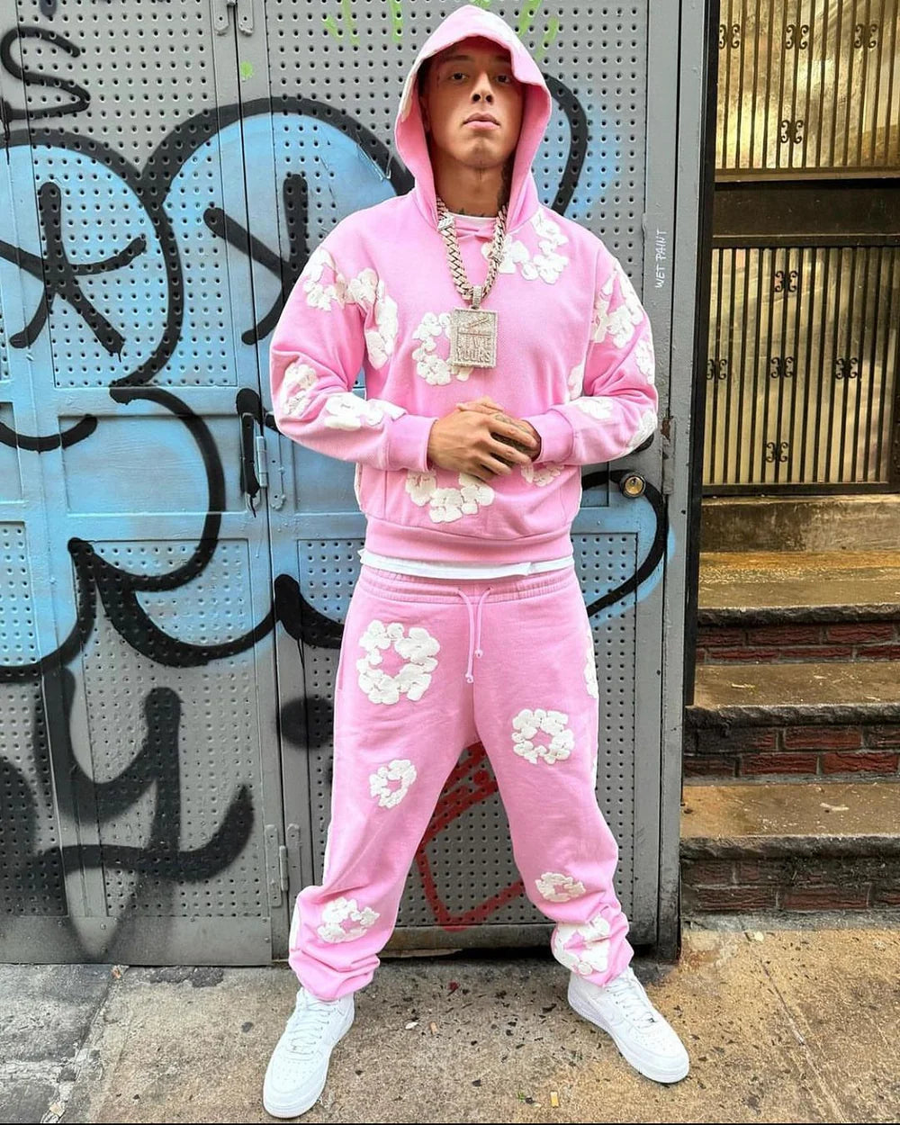 Conjunto Moletom Denim Tears Floral pink
